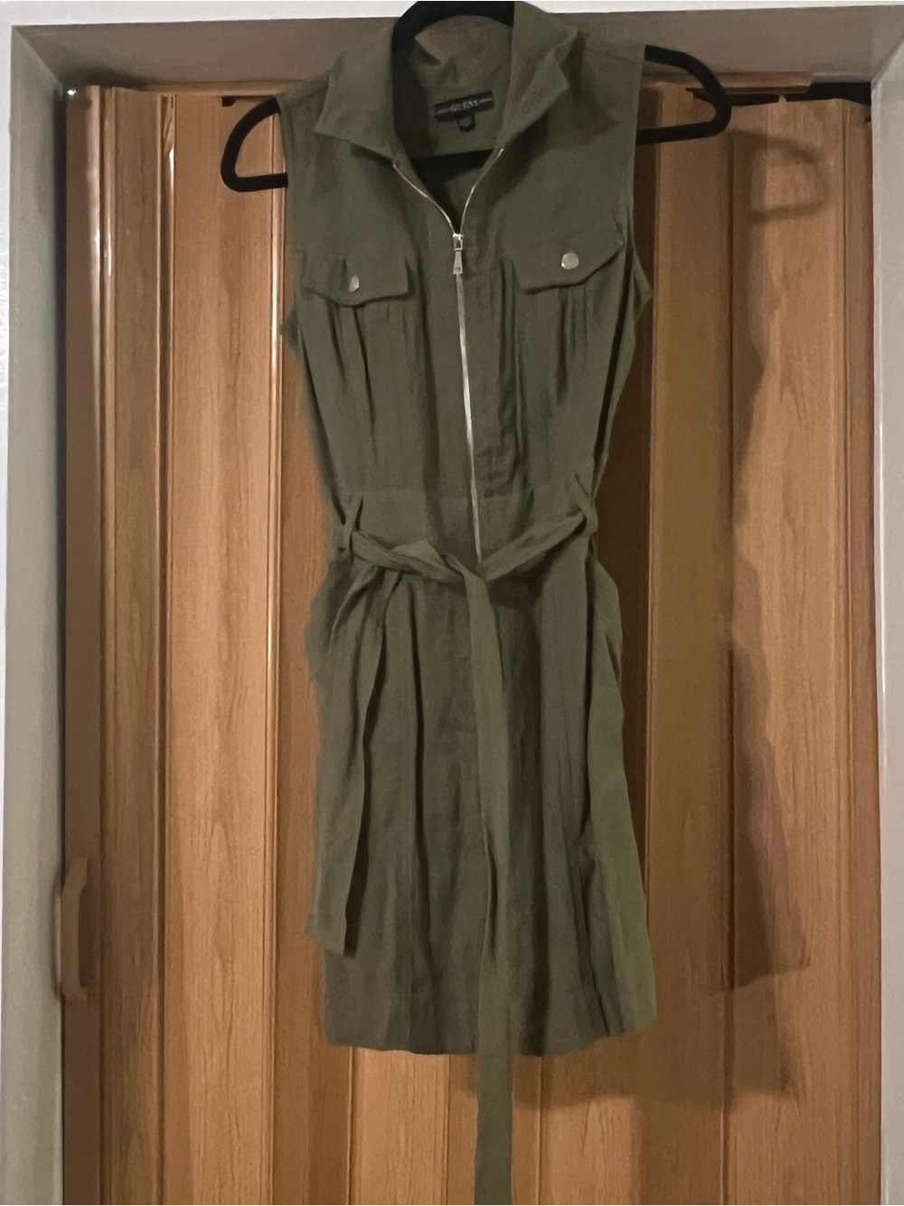 Guess Olive Green Sleeveless Zip-Front Mini Dress